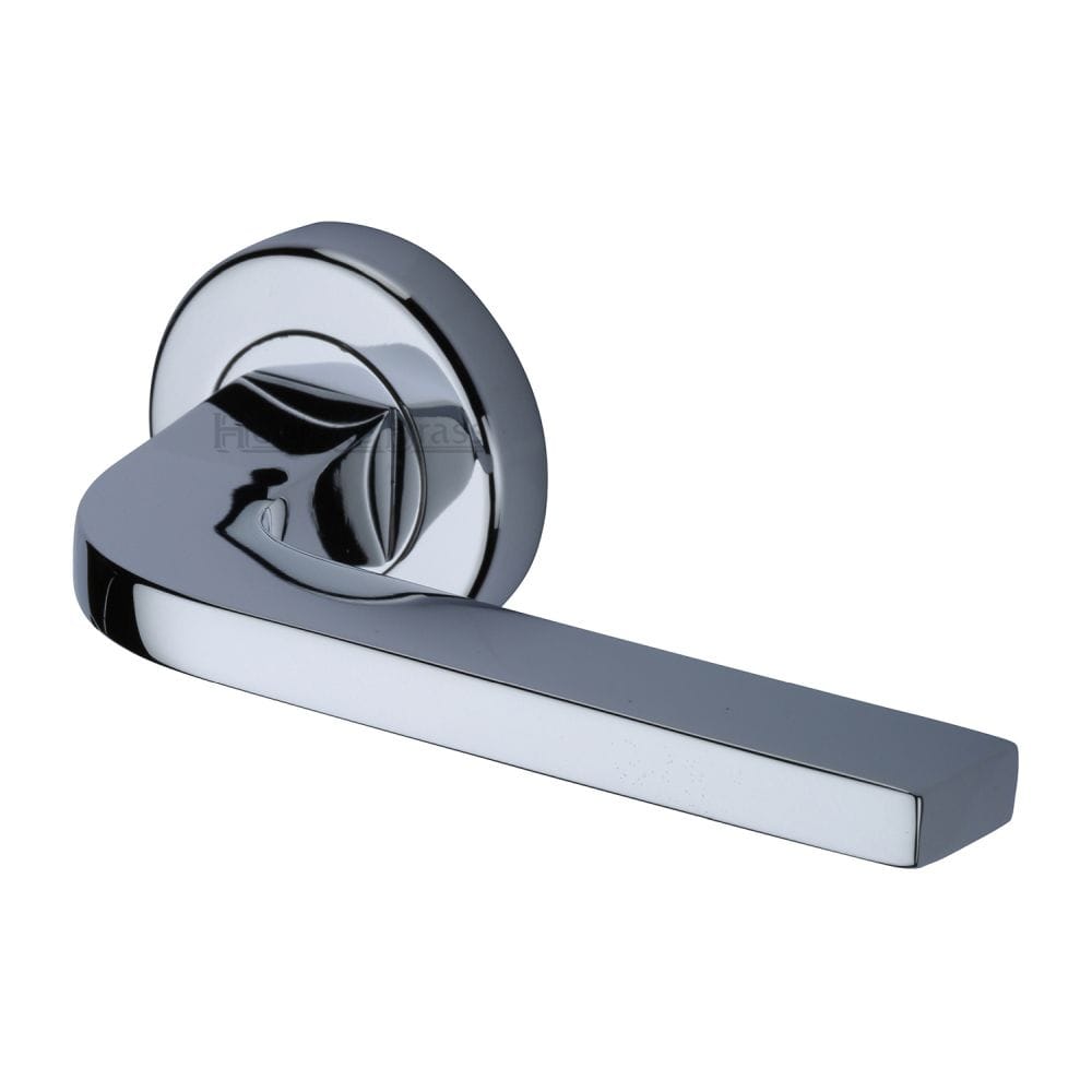 Heritage Brass Door Furniture Polished Chrome / Round Rose Heritage Brass - Door Handle Lever on Rose Bellagio Design Polished Chrome Finish