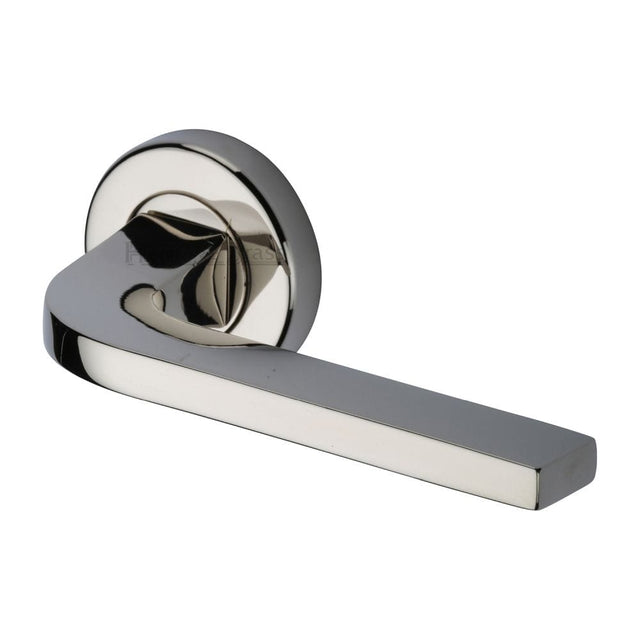 Heritage Brass Door Furniture Polished Nickel / Round Rose Heritage Brass - Door Handle Lever on Rose Bellagio Design Polished Nickel Finish