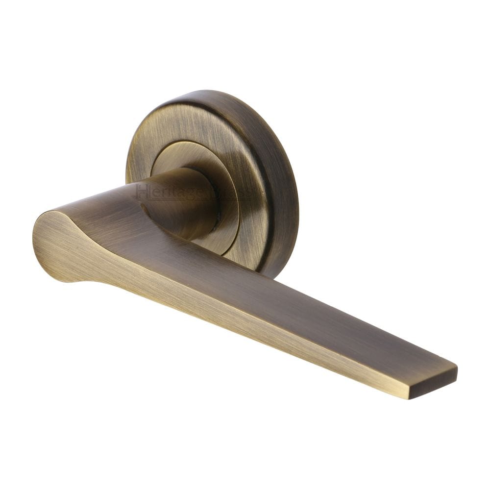 Heritage Brass Door Furniture Antique Brass / Round Rose Heritage Brass - Door Handle Lever on Rose Gio Design Antique Brass Finish