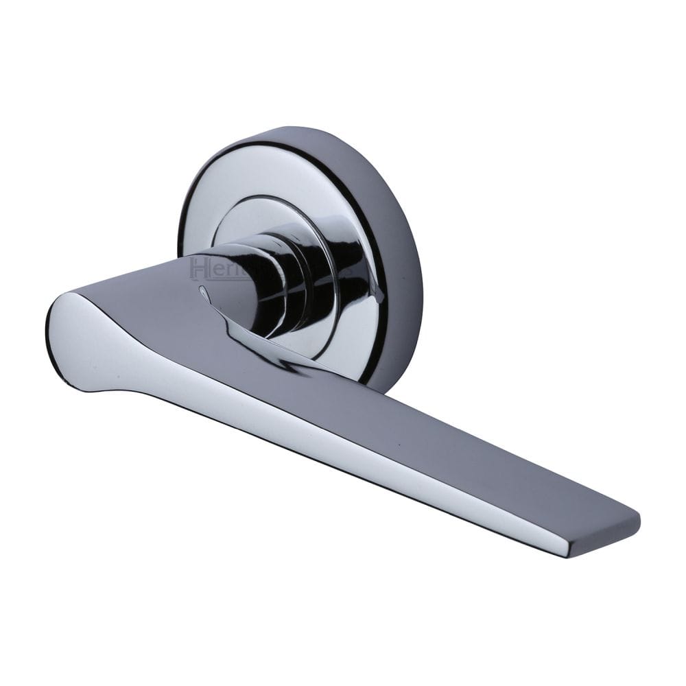 Heritage Brass Door Furniture Polished Chrome / Round Rose Heritage Brass - Door Handle Lever on Rose Gio Design Polished Chrome Finish