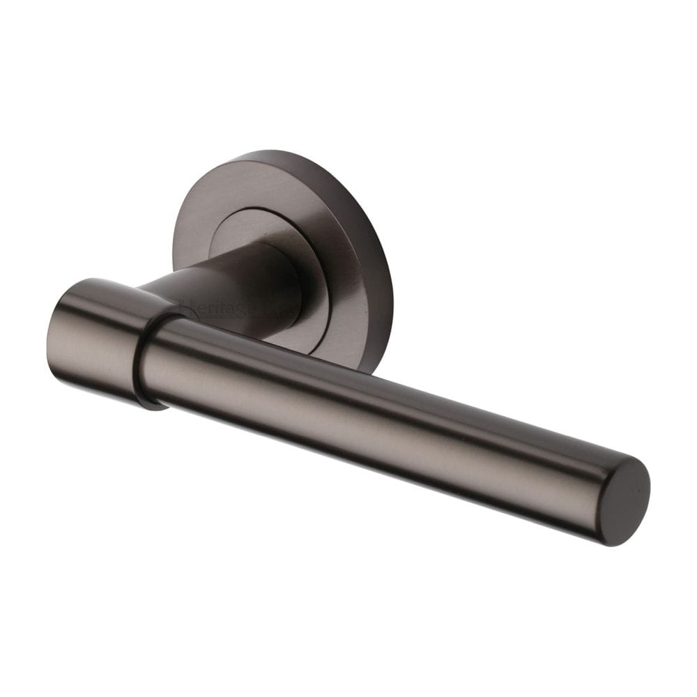 Heritage Brass Door Furniture Matt Bronze / Round Rose Heritage Brass - Door Handle Lever on Rose Phoenix Design Matt Bronze Finish