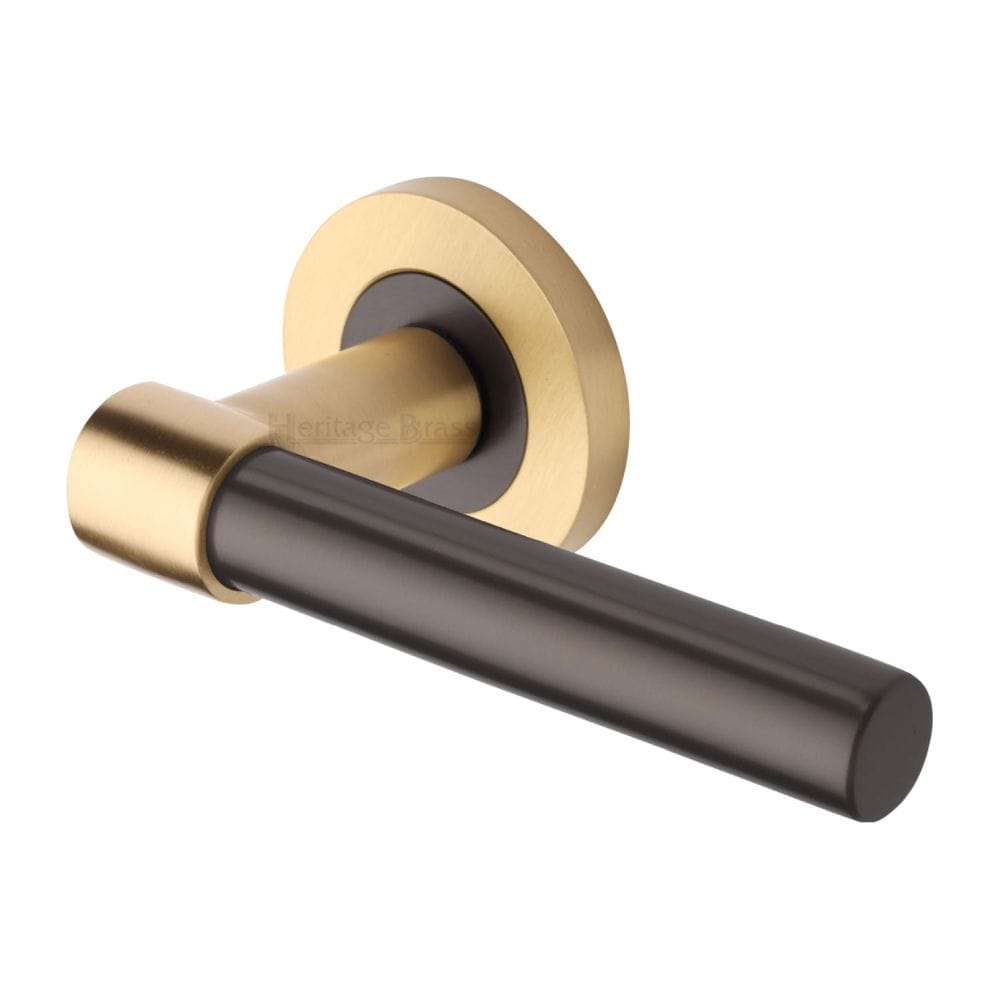 Heritage Brass Door Furniture Matt Bronze/Satin Brass / Round Rose Heritage Brass - Door Handle Lever on Rose Phoenix Design Matt Bronze/Satin Brass