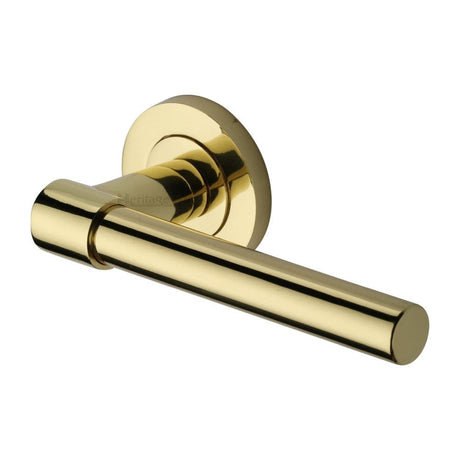 Heritage Brass Door Furniture Polished Brass / Round Rose Heritage Brass - Door Handle Lever on Rose Phoenix Design Polished Brass Finish