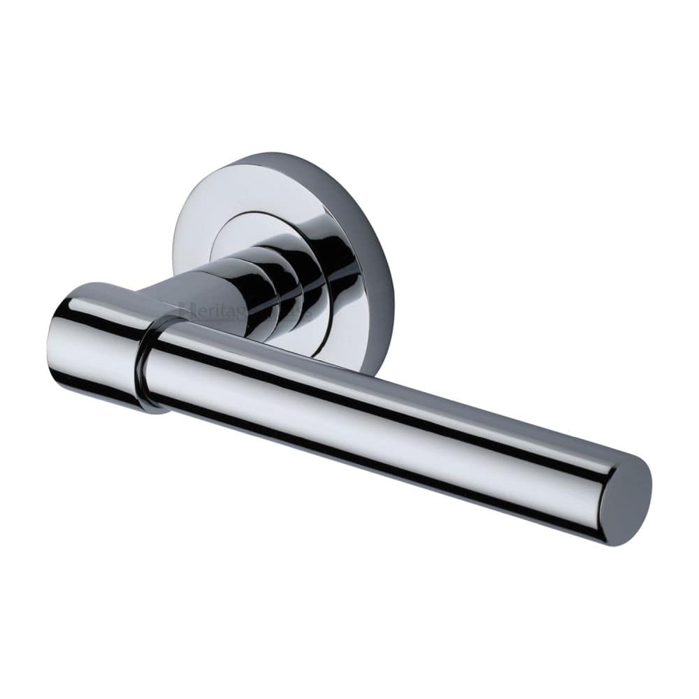 Heritage Brass Door Furniture Polished Chrome / Round Rose Heritage Brass - Door Handle Lever on Rose Phoenix Design Polished Chrome Finish