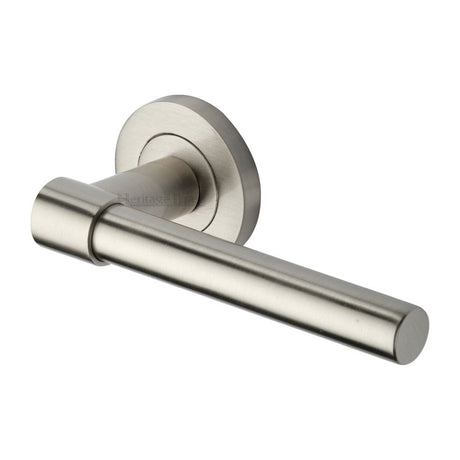 Heritage Brass Door Furniture Satin Nickel / Round Rose Heritage Brass - Door Handle Lever on Rose Phoenix Design Satin Nickel Finish