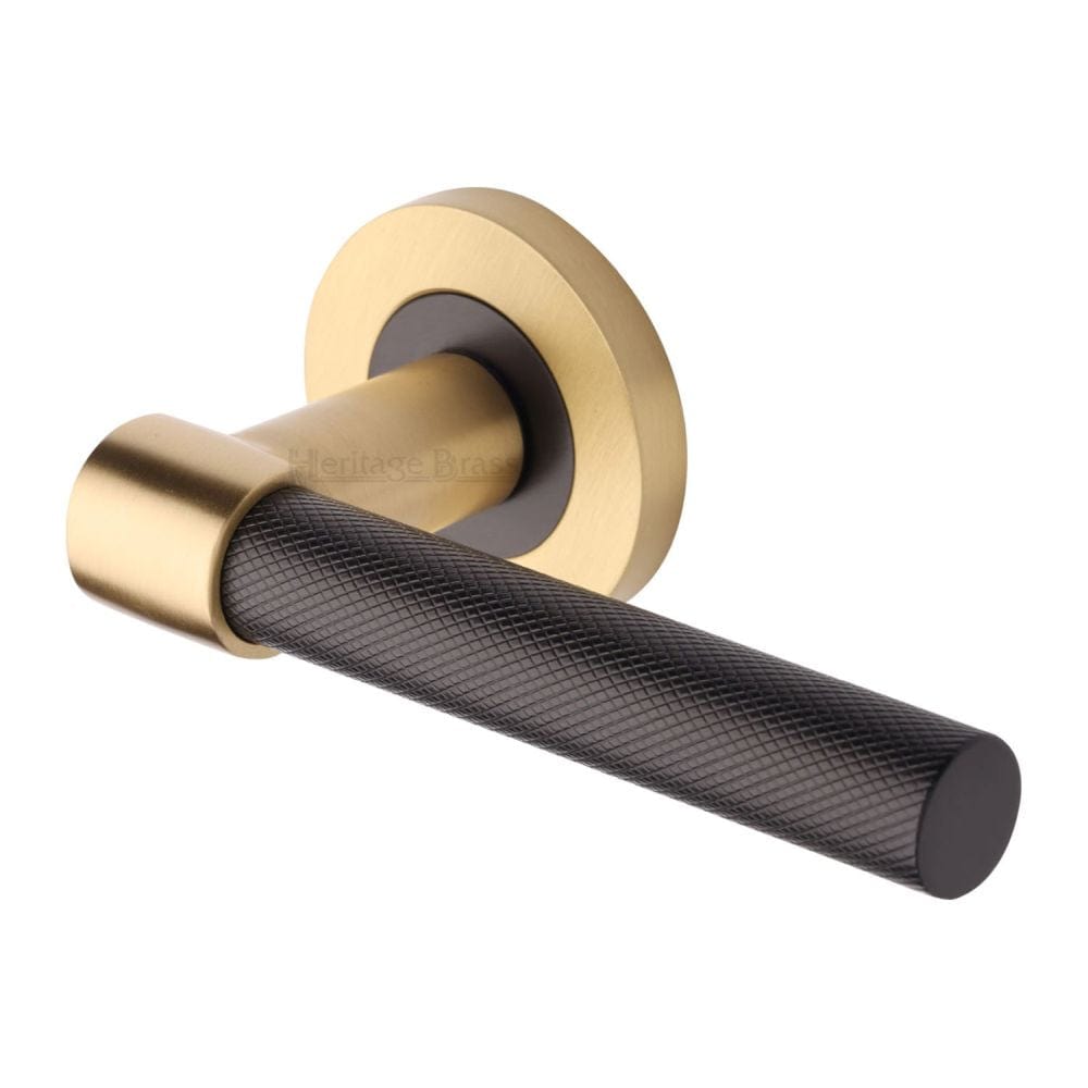 Heritage Brass Door Furniture Matt Bronze/Satin Brass / Round Rose Heritage Brass - Door Handle Lever on Rose Phoenix Knurled Design Matt Bronze/Sa