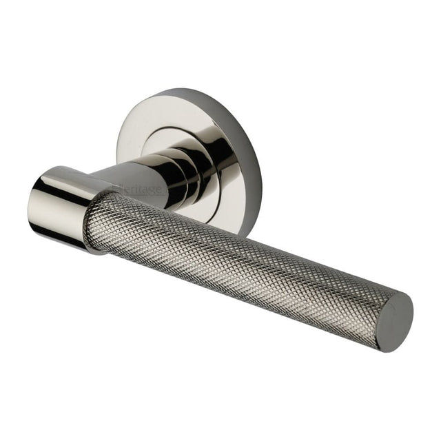 Heritage Brass Door Furniture Polished Nickel / Round Rose Heritage Brass - Door Handle Lever on Rose Phoenix Knurled Design Polished Nickel Fi