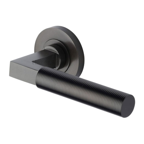 Heritage Brass Door Furniture Matt Bronze / Round Rose Heritage Brass - Door Handle Lever on Rose Spectral Design Matt Bronze Finish
