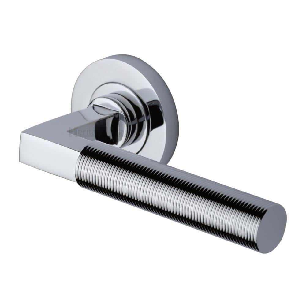 Heritage Brass Door Furniture Polished Chrome / Round Rose Heritage Brass - Door Handle Lever on Rose Spectral Design Polished Chrome Finish