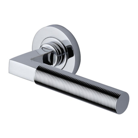 Heritage Brass Door Furniture Polished Chrome / Round Rose Heritage Brass - Door Handle Lever on Rose Spectral Design Polished Chrome Finish