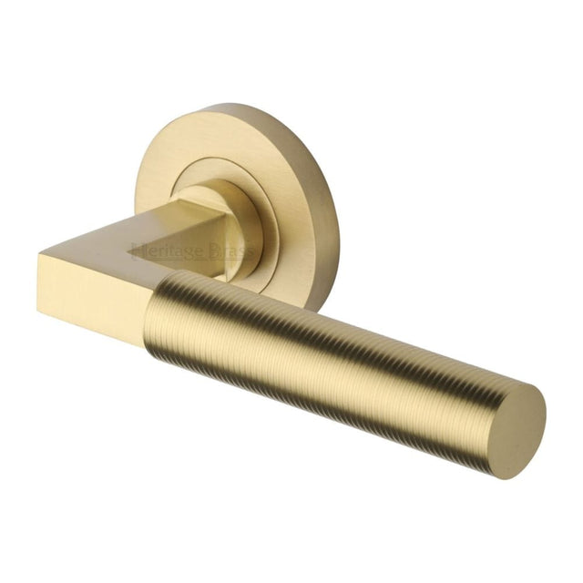 Heritage Brass Door Furniture Satin Brass / Round Rose Heritage Brass - Door Handle Lever on Rose Spectral Design Satin Brass Finish