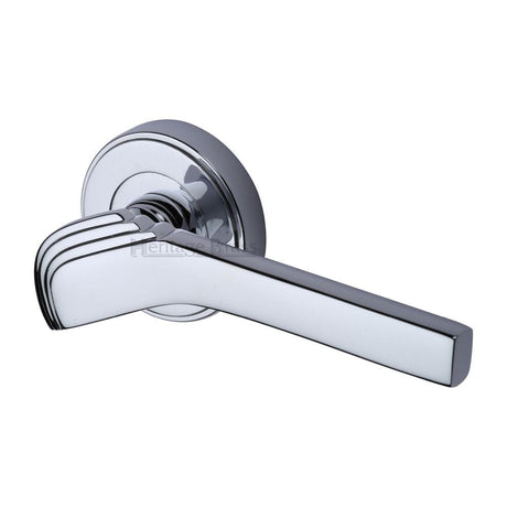 Heritage Brass Door Furniture Polished Chrome / Round Rose Heritage Brass - Door Handle Lever on Rose Tiffany Design Polished Chrome Finish