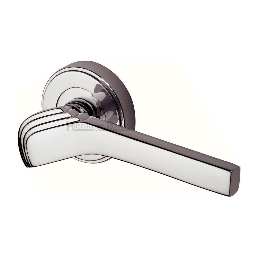 Heritage Brass Door Furniture Polished Nickel / Round Rose Heritage Brass - Door Handle Lever on Rose Tiffany Design Polished Nickel Finish