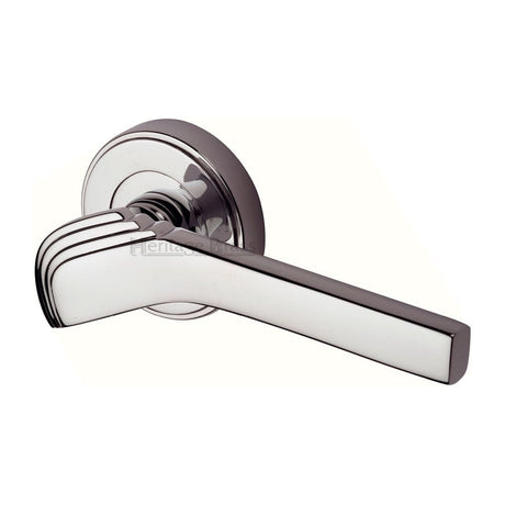 Heritage Brass Door Furniture Polished Nickel / Round Rose Heritage Brass - Door Handle Lever on Rose Tiffany Design Polished Nickel Finish