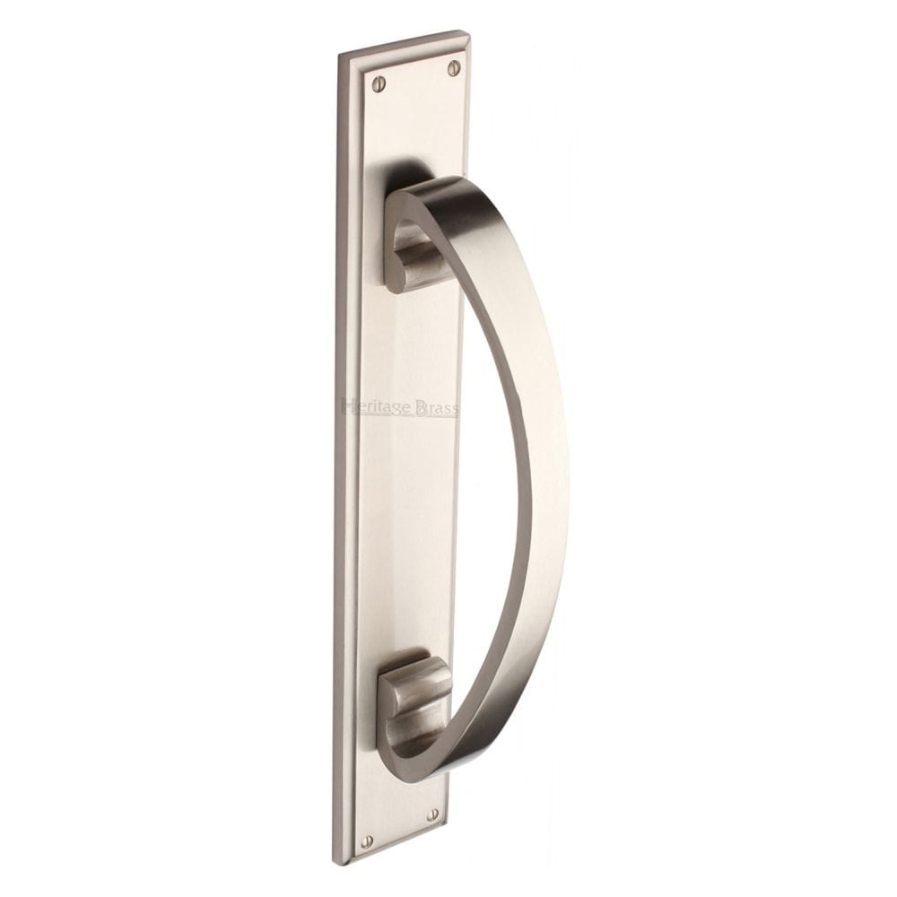 Heritage Brass Door Furniture Satin Nickel / Pull Handle (Backplate) Heritage Brass - Door Pull Handle on Plate Satin Nickel Finish