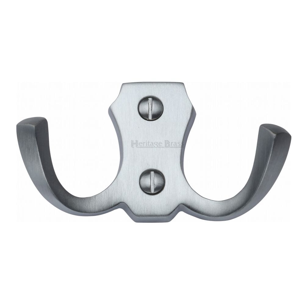 Heritage Brass Accessories Satin Chrome / Double Coat Hooks Heritage Brass - Double Coat Hook Satin Chrome Finish