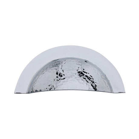 Heritage Brass Cabinet Hardware Polished Chrome / Cabinet Cup Pulls / 57mm c/c Heritage Brass - Drawer Cup Pull Crescent Hammered Design Polished Chrome finish