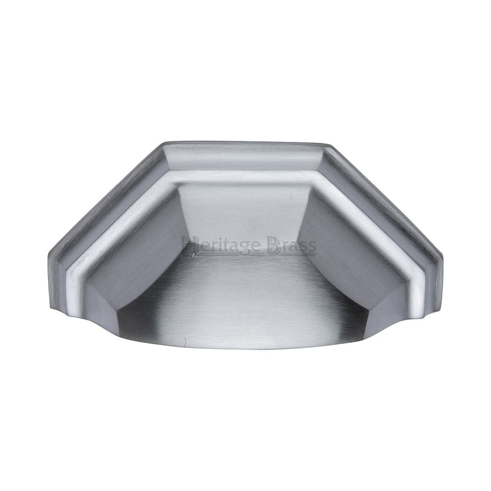 Heritage Brass Cabinet Hardware Satin Chrome / Cabinet Cup Pulls / 89mm c/c Heritage Brass - Drawer Cup Pull Deco Design 89mm CTC Satin Chrome Finish