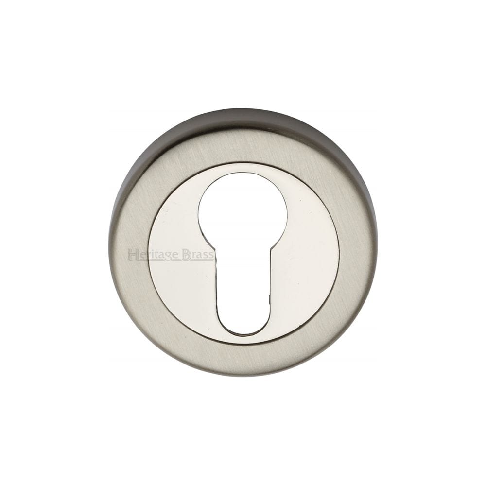 Heritage Brass Door Furniture Mercury Dual Finish,Satin Nickel and Polished Nickel / Euro Profile Escutcheons Heritage Brass - Euro Profile Cylinder Escutcheon Mercury Finish