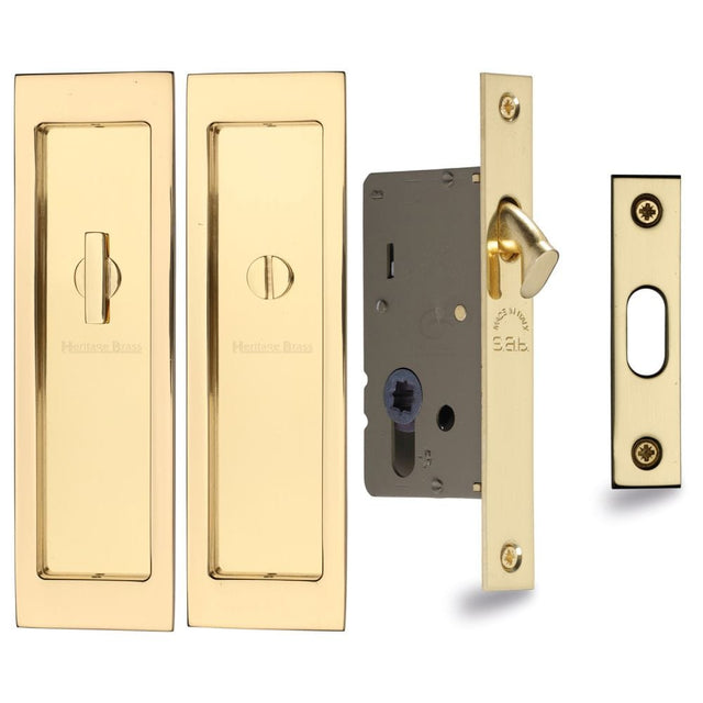 Heritage Brass Locks & Latches Polished Brass / Sliding Door Locks / Rectangular Heritage Brass - Flush Pull Privacy Set 197mm Polished Brass Finish