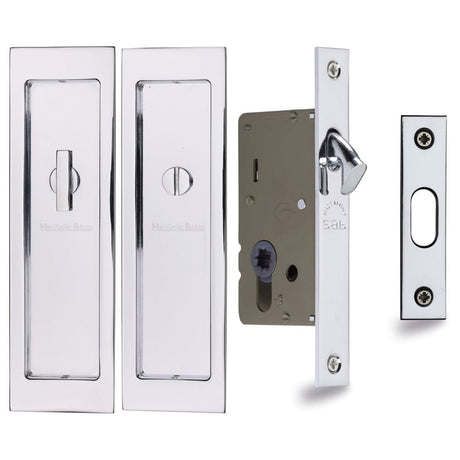 Heritage Brass Locks & Latches Polished Chrome / Sliding Door Locks / Rectangular Heritage Brass - Flush Pull Privacy Set 197mm Polished Chrome Finish