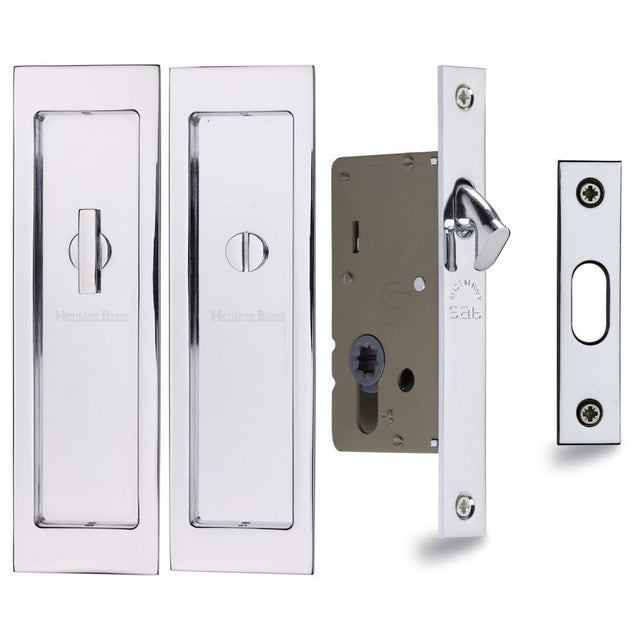 Heritage Brass Locks & Latches Polished Chrome / Sliding Door Locks / Rectangular Heritage Brass - Flush Pull Privacy Set 197mm Polished Chrome Finish