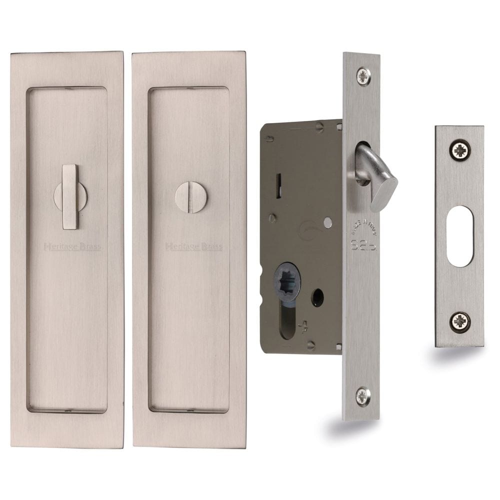 Heritage Brass Locks & Latches Satin Nickel / Sliding Door Locks / Rectangular Heritage Brass - Flush Pull Privacy Set 197mm Satin Nickel Finish