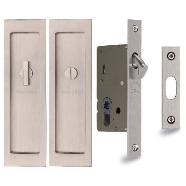Heritage Brass Locks & Latches Satin Nickel / Sliding Door Locks / Rectangular Heritage Brass - Flush Pull Privacy Set 197mm Satin Nickel Finish