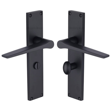 Heritage Brass Door Furniture Matt Black / Bathroom Lock Handles Heritage Brass - Gio Bathroom Set Door Handle on 200mm Plate Matt Black finish