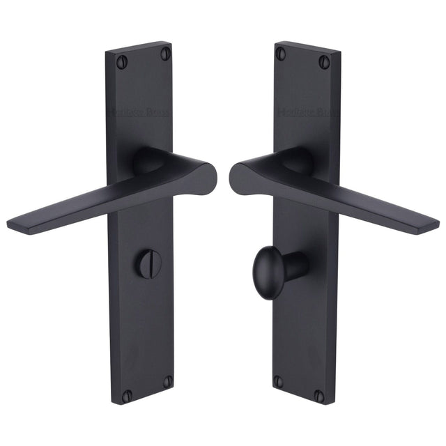 Heritage Brass Door Furniture Matt Black / Bathroom Lock Handles Heritage Brass - Gio Bathroom Set Door Handle on 200mm Plate Matt Black finish
