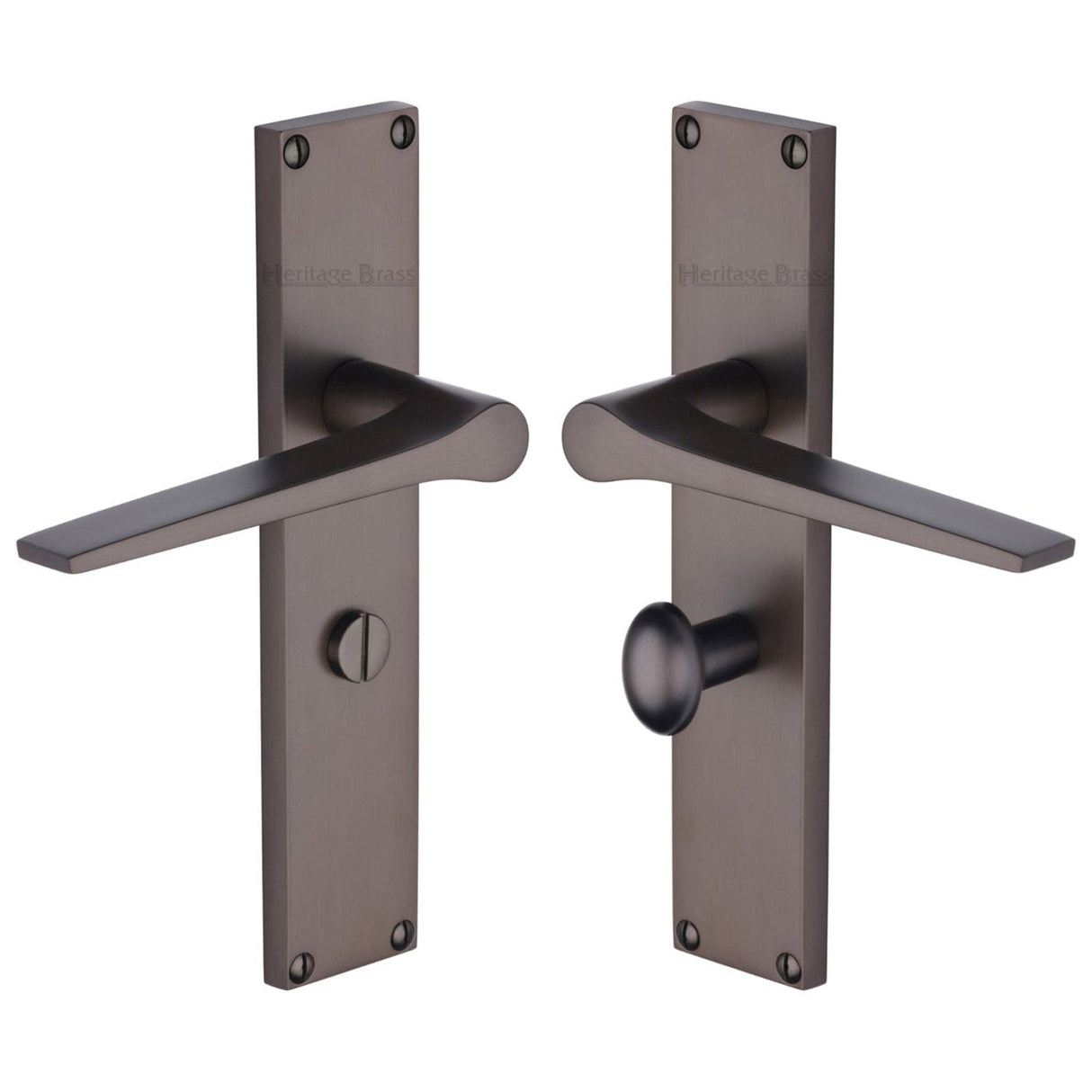 Heritage Brass Door Furniture Matt Bronze / Bathroom Lock Handles Heritage Brass - Gio Bathroom Set Door Handle on 200mm Plate Matt Bronze finish
