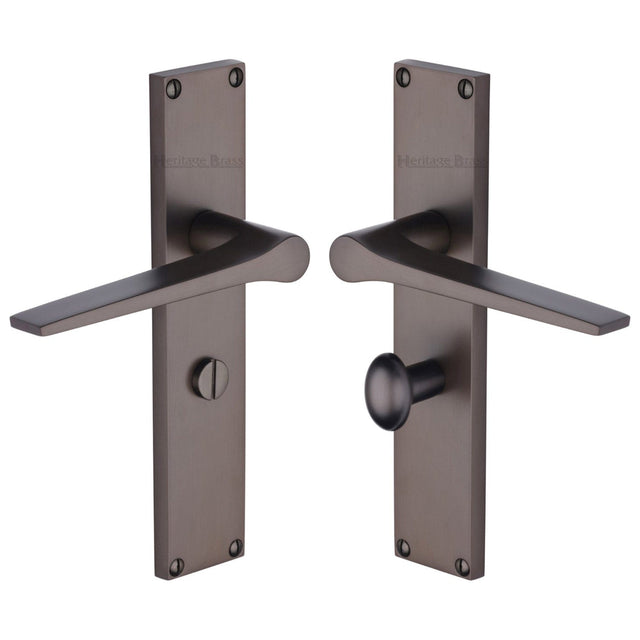 Heritage Brass Door Furniture Matt Bronze / Bathroom Lock Handles Heritage Brass - Gio Bathroom Set Door Handle on 200mm Plate Matt Bronze finish