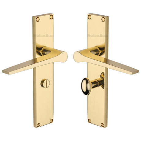 Heritage Brass Door Furniture Polished Brass / Bathroom Lock Handles Heritage Brass - Gio Bathroom Set Door Handle on 200mm Plate Polished Brass finish