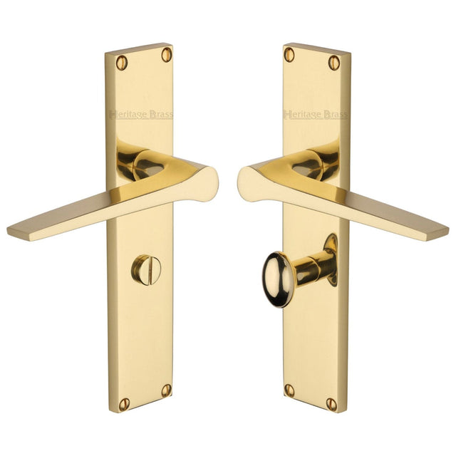 Heritage Brass Door Furniture Polished Brass / Bathroom Lock Handles Heritage Brass - Gio Bathroom Set Door Handle on 200mm Plate Polished Brass finish