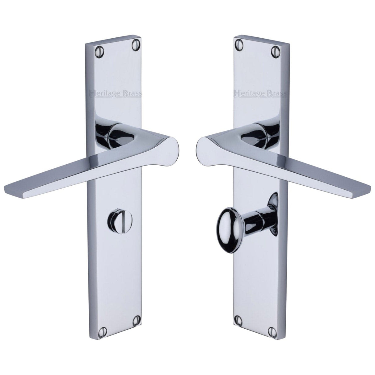 Heritage Brass Door Furniture Polished Chrome / Bathroom Lock Handles Heritage Brass - Gio Bathroom Set Door Handle on 200mm Plate Polished Chrome finish