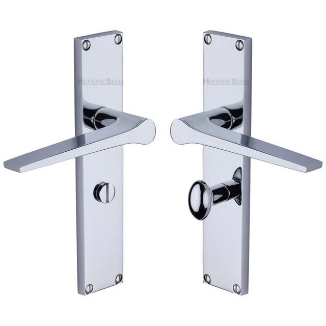 Heritage Brass Door Furniture Polished Chrome / Bathroom Lock Handles Heritage Brass - Gio Bathroom Set Door Handle on 200mm Plate Polished Chrome finish