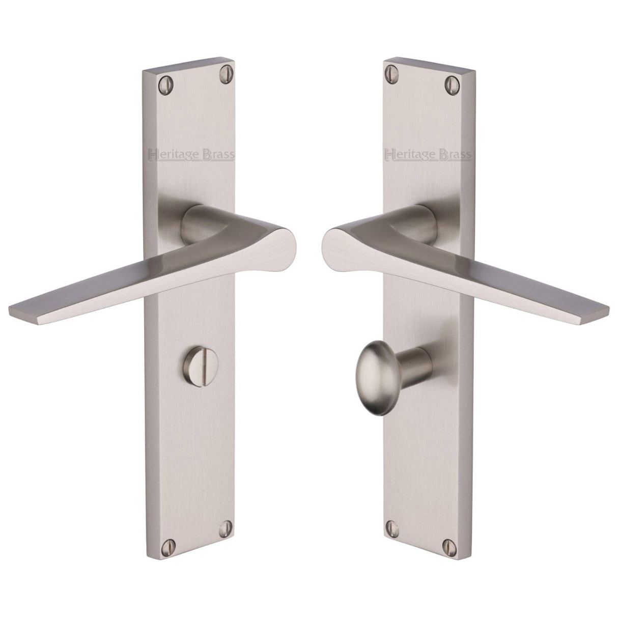 Heritage Brass Door Furniture Satin Nickel / Bathroom Lock Handles Heritage Brass - Gio Bathroom Set Door Handle on 200mm Plate Satin Nickel finish