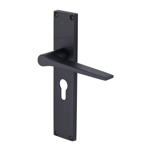 Heritage Brass Door Furniture Matt Black / Euro Profile Lock Handles Heritage Brass - Gio Euro Profile Door Handle on 200mm Plate Matt Black finish