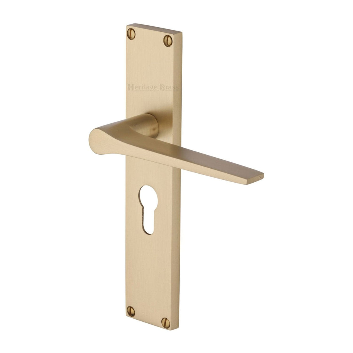 Heritage Brass Door Furniture Satin Brass / Euro Profile Lock Handles Heritage Brass - Gio Euro Profile Door Handle on 200mm Plate Satin Brass finish