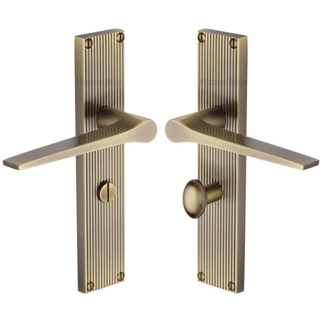 Heritage Brass Door Furniture Antique Brass / Bathroom Lock Handles Heritage Brass - Gio Reeded Bathroom set Antique Brass finish