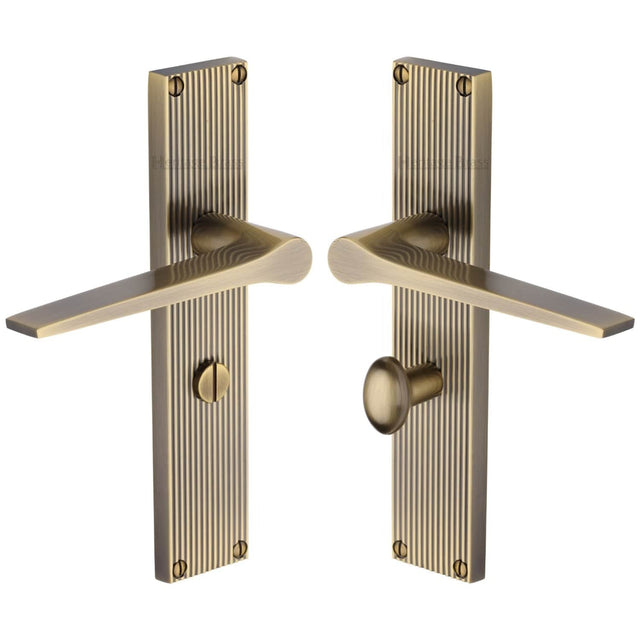 Heritage Brass Door Furniture Antique Brass / Bathroom Lock Handles Heritage Brass - Gio Reeded Bathroom set Antique Brass finish