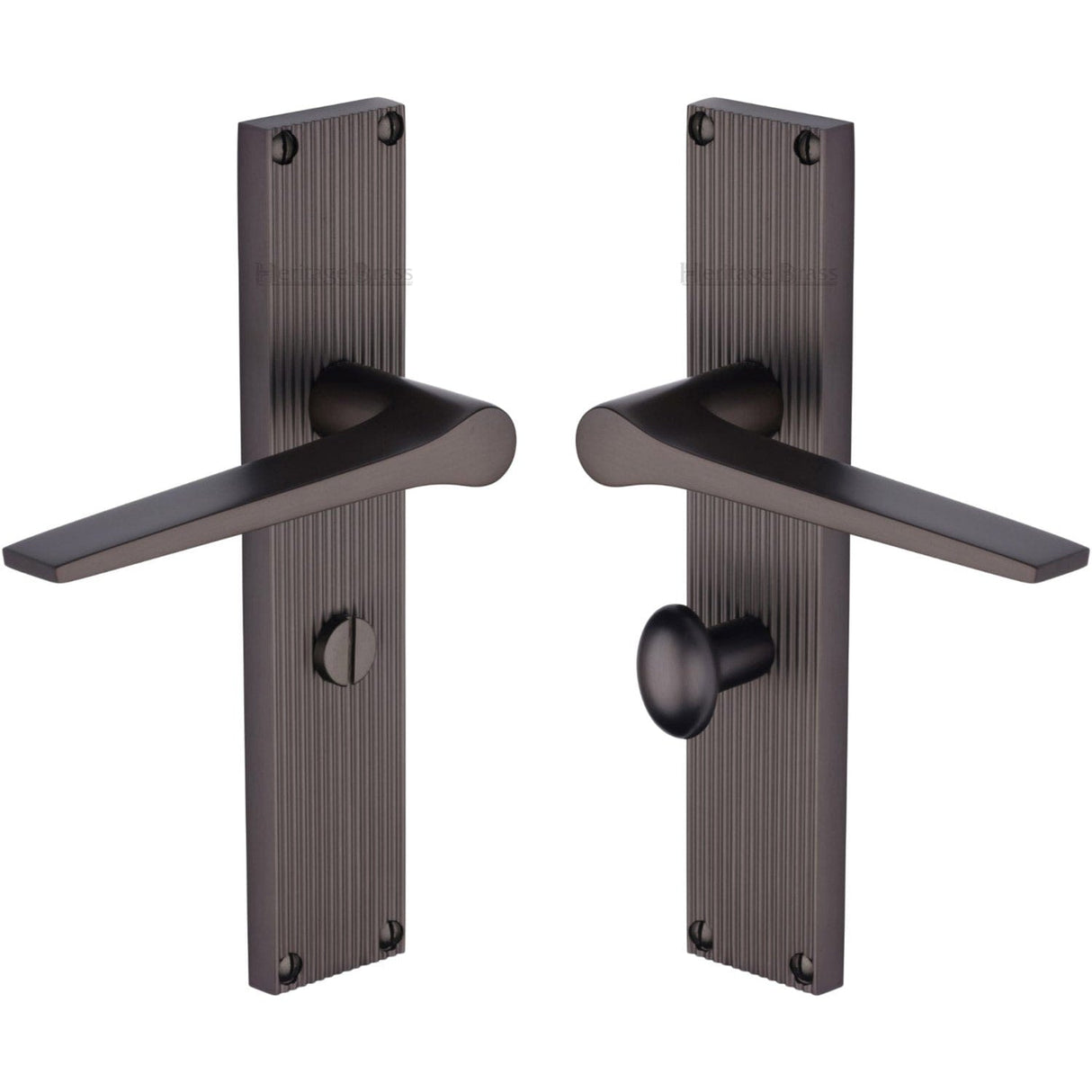 Heritage Brass Door Furniture Matt Bronze / Bathroom Lock Handles Heritage Brass - Gio Reeded Bathroom set Matt Bronze finish