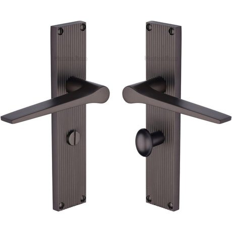 Heritage Brass Door Furniture Matt Bronze / Bathroom Lock Handles Heritage Brass - Gio Reeded Bathroom set Matt Bronze finish