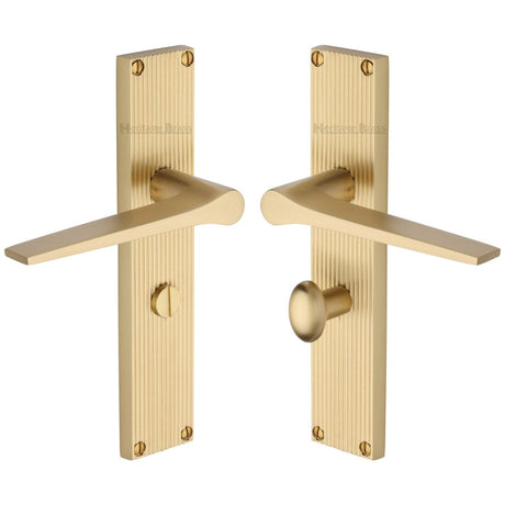 Heritage Brass Door Furniture Satin Brass / Bathroom Lock Handles Heritage Brass - Gio Reeded Bathroom set Satin Brass finish