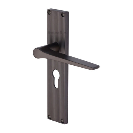 Heritage Brass Door Furniture Matt Bronze / Euro Profile Lock Handles Heritage Brass - Gio Reeded Euro Profile Matt Bronze finish