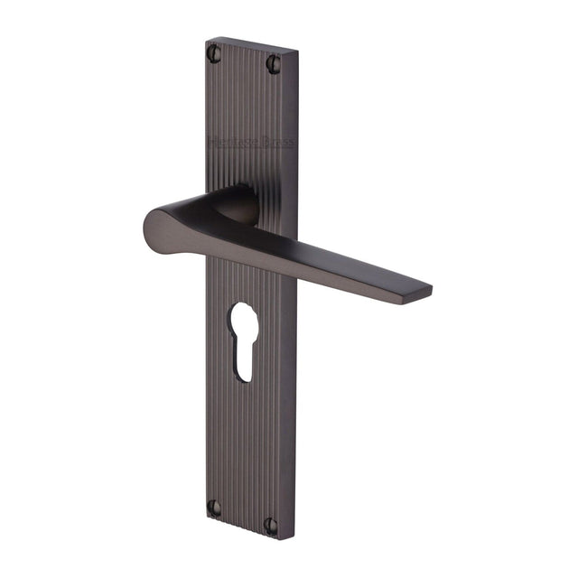 Heritage Brass Door Furniture Matt Bronze / Euro Profile Lock Handles Heritage Brass - Gio Reeded Euro Profile Matt Bronze finish