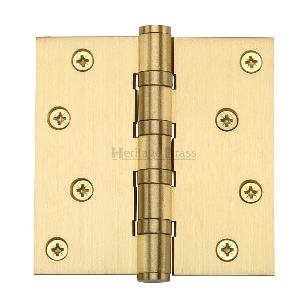 Heritage Brass Hinges Satin Brass / Ball Bearing Hinges / 4" x (102mm) Heritage Brass - Hinge Brass with Ball Bearing 4" x 4" Satin Brass Finish