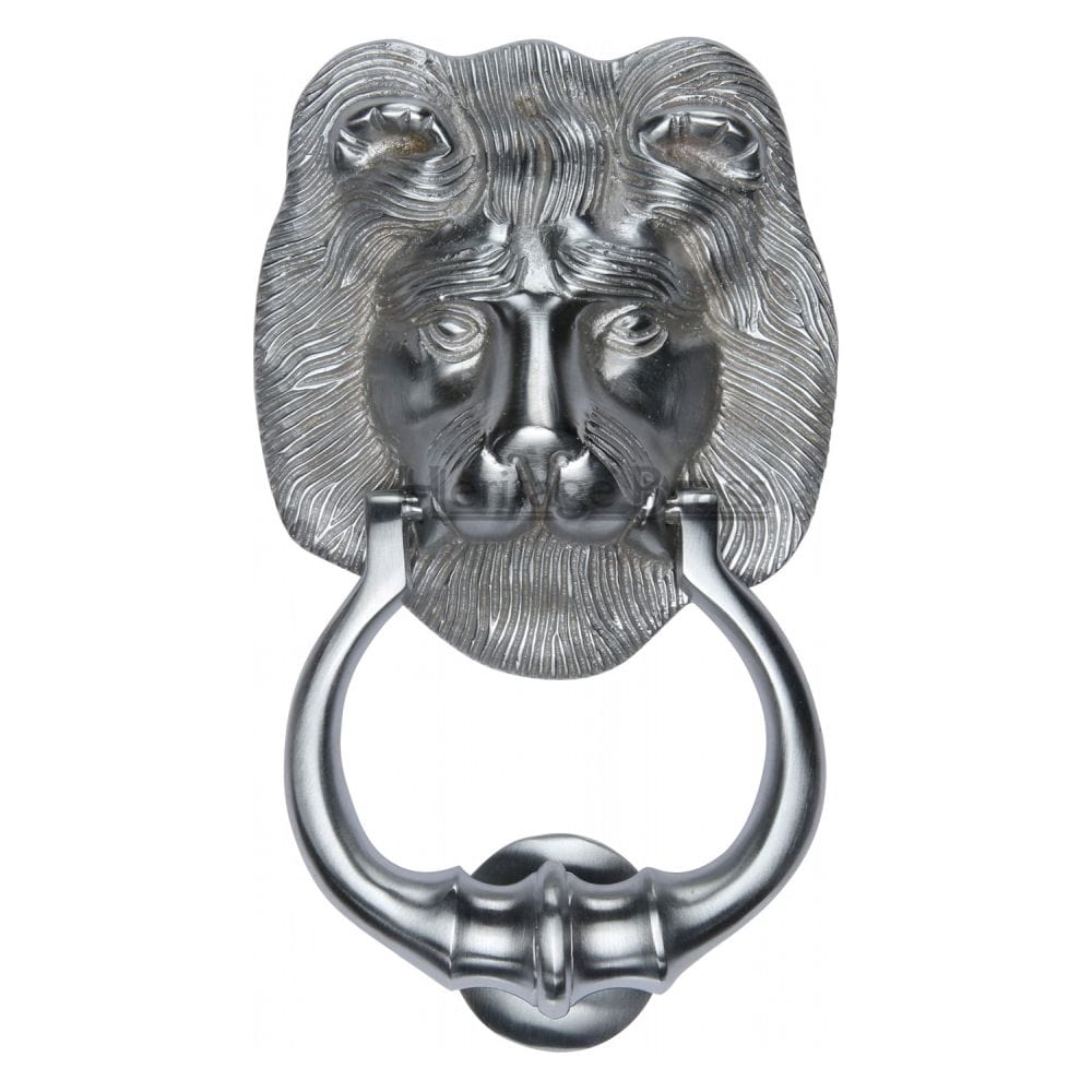 Heritage Brass Door Furniture Satin Chrome / Lion Door Knocker Heritage Brass - Lion Knocker Satin Chrome Finish