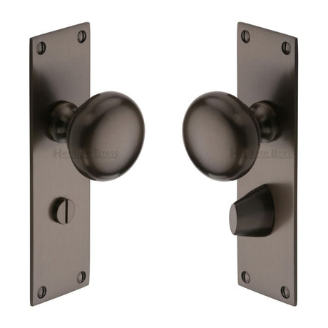 Heritage Brass Door Furniture Matt Bronze / Bathroom Lock Mortice Knobs Heritage Brass - Mortice Knob on Bathroom Plate Balmoral Design Matt Bronze Fini