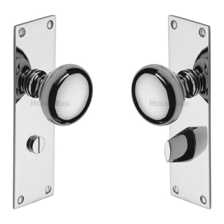 Heritage Brass Door Furniture Polished Chrome / Bathroom Lock Mortice Knobs Heritage Brass - Mortice Knob on Bathroom Plate Balmoral Design Polished Chrome Fini